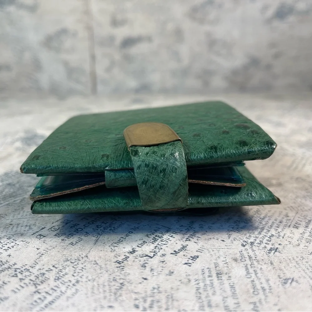 Vintage Green Genuine Ostrich Leather Bifold Wallet IRMSTAN